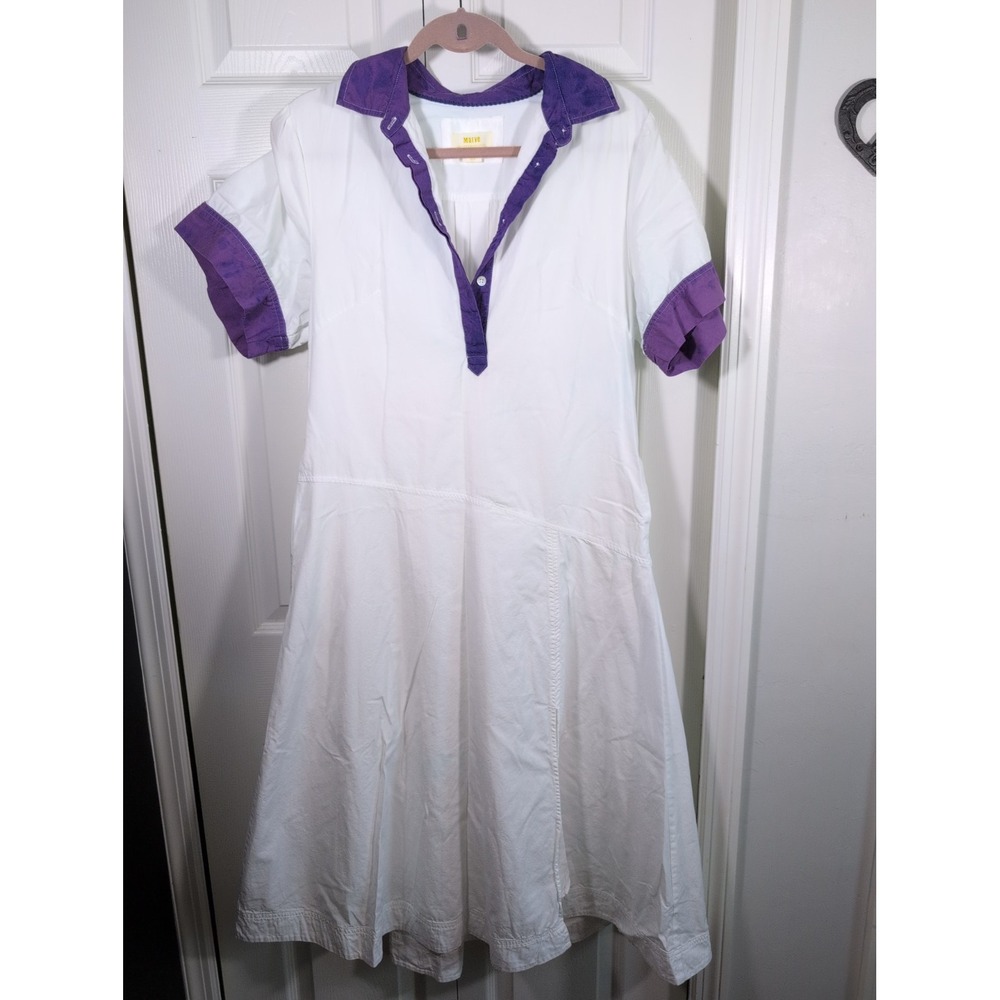 Maeve Anthropologie White Midi Dress With Purple Tie Dye Accent Medium